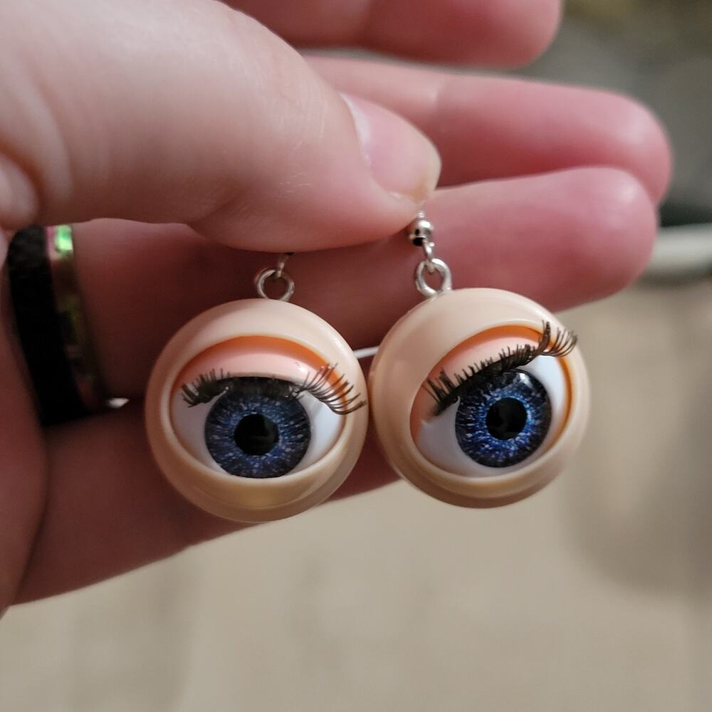 Creepy moving baby doll eye hook earrings